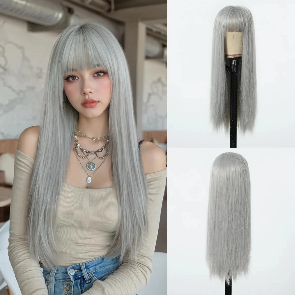 Gray synthetic wig with straight long hair - Halloween cosplay costume party wig - high temperature hair accessory
Gray synthetic wig with straight long hair - Halloween cosplay costume party wig - high temperature hair accessory