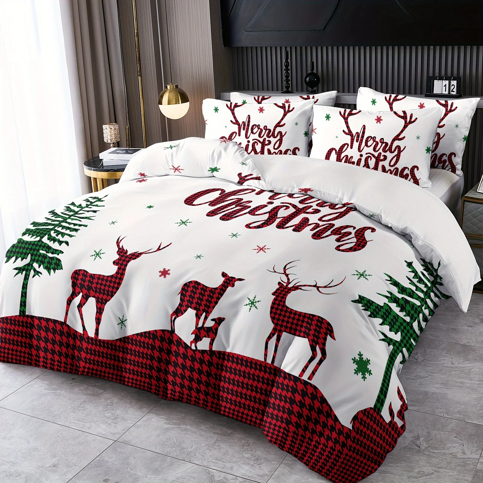 Christmas Reindeer Plaid Duvet Cover Set Breathable Polyester Machine Washable - Perfect for All Seasons
Christmas Reindeer Plaid Duvet Cover Set Breathable Polyester Machine Washable - Perfect for All Seasons
