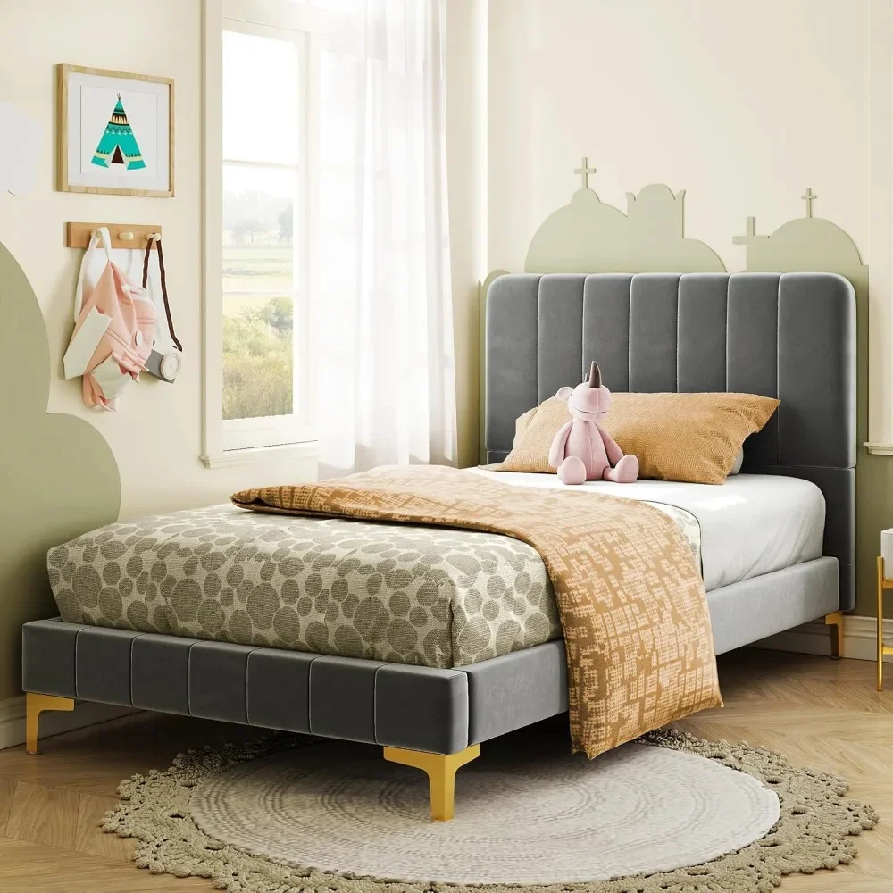 Twin Bed Frames, Modern Velvet Upholstered Platform Bed with Headboard, Soft Rounded Corners, Noise Free, Easy Assembly.
Twin Bed Frames, Modern Velvet Upholstered Platform Bed with Headboard, Soft Rounded Corners, Noise Free, Easy Assembly.
