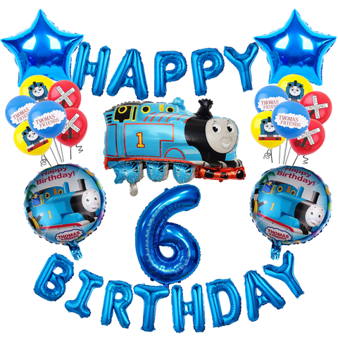 โทมัสและเพื่อนวันเกิดตกแต่งฟอยล์บอลลูนจํานวนชุด 32 นิ้วของขวัญอาบน้ําเด็กของเล่นเด็กรถไฟลูกโป่งชุด