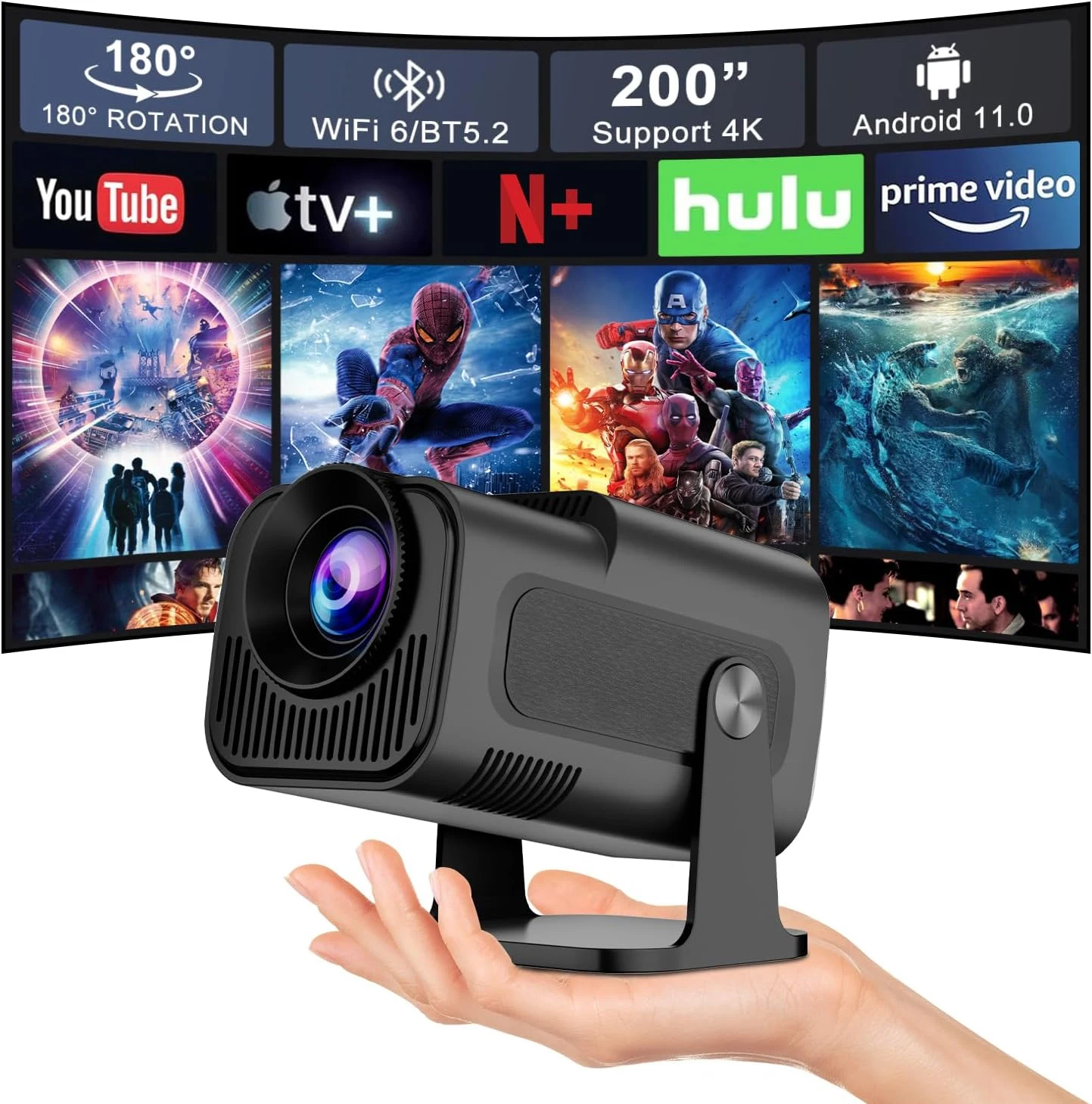 Проектор 4K Android 11 с разрешением 1080P, 390 ANSI люмен, HY320, Dual Wifi6, BT5.0, 1920*1080P, портативный кинопроектор, обновленная версия
Проектор 4K Android 11 с разрешением 1080P, 390 ANSI люмен, HY320, Dual Wifi6, BT5.0, 1920*1080P, портативный кинопроектор, обновленная версия