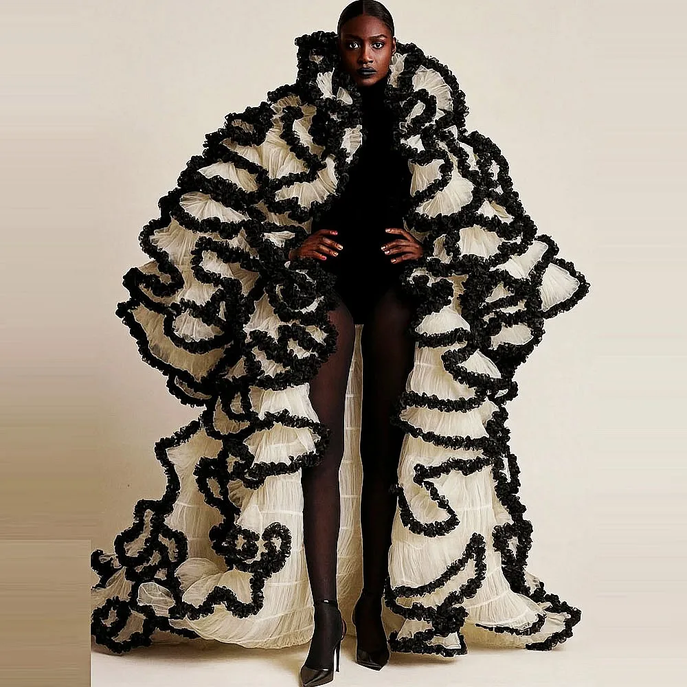 Black&White Layered Organza Long Women Dresses With Puff Sleeves Puffy Chic Female Women Cape Outerwear Coat Birthday Dress
Black&White Layered Organza Long Women Dresses With Puff Sleeves Puffy Chic Female Women Cape Outerwear Coat Birthday Dress