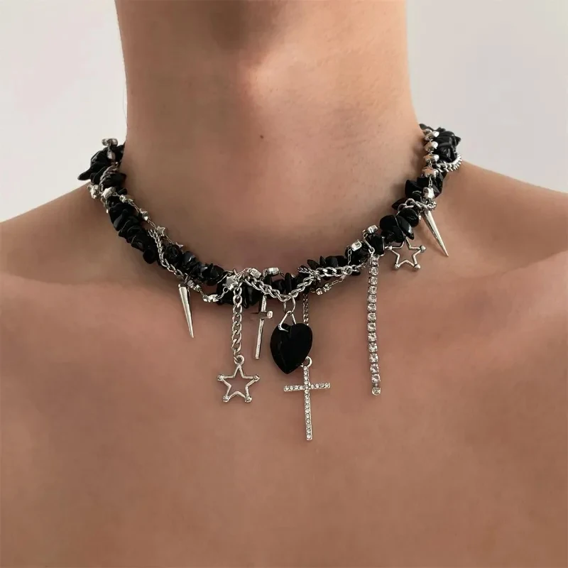 Goth Fashion Y2K Heart Cross Pendant Irregular Stone Bead Chain Choker Necklace Halloween Grunge Punk Subculture Accessories
Goth Fashion Y2K Heart Cross Pendant Irregular Stone Bead Chain Choker Necklace Halloween Grunge Punk Subculture Accessories