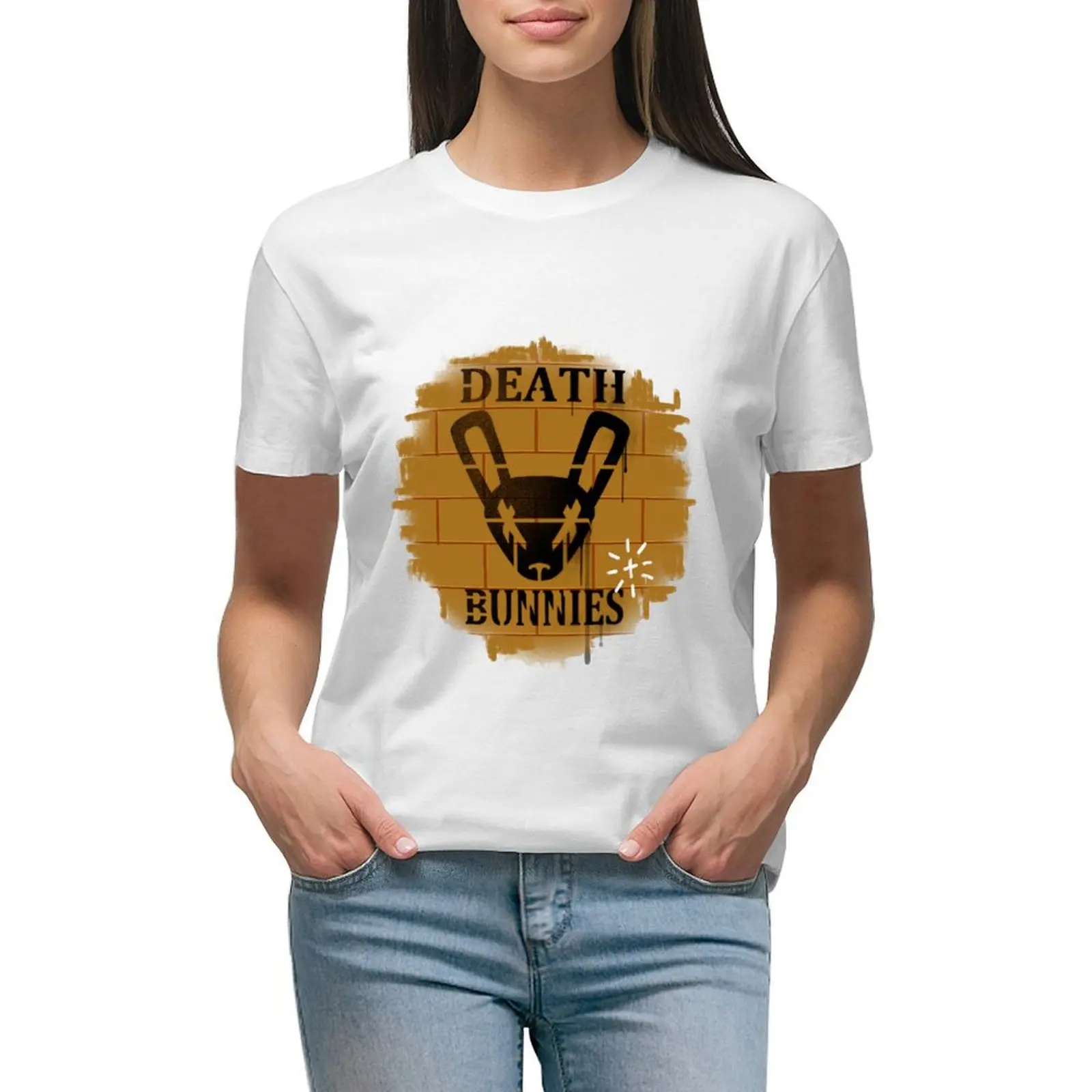 Deacon's death bunny wall decal T-shirt graphics Short sleeve tee summer clothes for Women
Deacon's death bunny wall decal T-shirt graphics Short sleeve tee summer clothes for Women