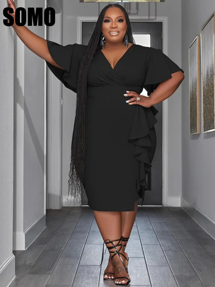 SOMO Plus Size Solid Color Dress Women V Neck Ruffle Slim Sexy Ladies Short Sleeve Summer Elegant Dress Wholesale Dropshipping
SOMO Plus Size Solid Color Dress Women V Neck Ruffle Slim Sexy Ladies Short Sleeve Summer Elegant Dress Wholesale Dropshipping