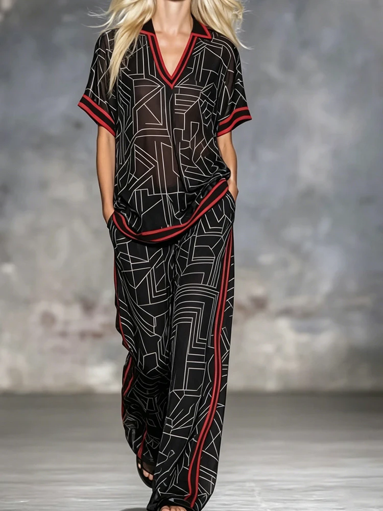 Women's Versatile Geometric Print Two Piece Set Casual V Neck Short Sleeve Loose Top Wide Leg Pants Fashion Outfit
Women's Versatile Geometric Print Two Piece Set Casual V Neck Short Sleeve Loose Top Wide Leg Pants Fashion Outfit