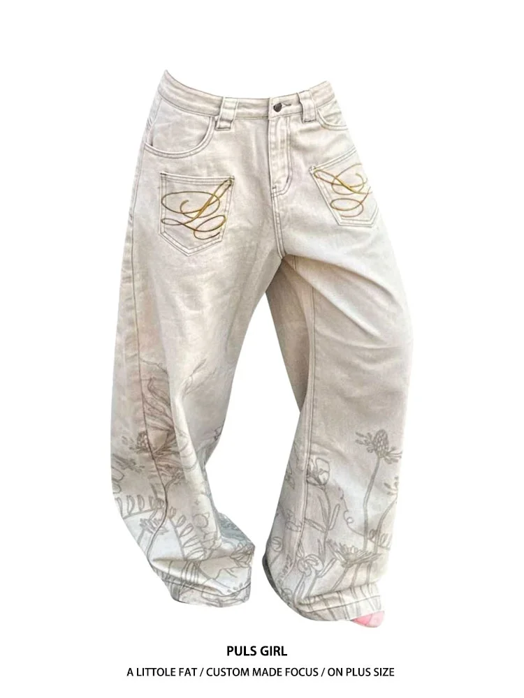 Large Size American Retro Washed Floral Print Wide Leg Jeans Women's New 2026 Pocket Embroidery Casual High Waist Pants
Large Size American Retro Washed Floral Print Wide Leg Jeans Women's New 2026 Pocket Embroidery Casual High Waist Pants