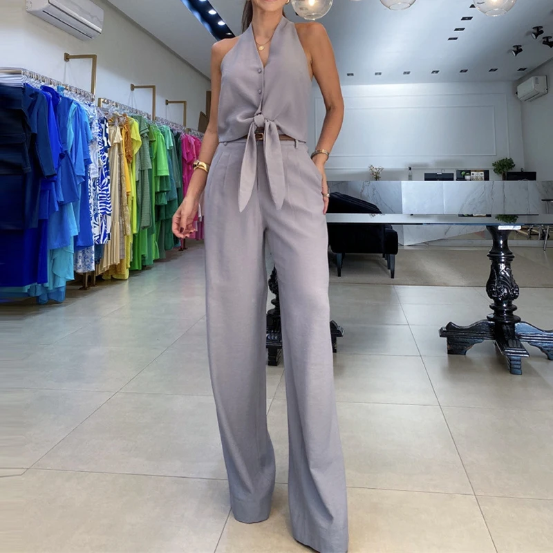 Sexy Sleeveless Hight Waist Solid 2 Piece Outfits Women Fashion Button Commute Loose Suits Elegant V-neck Tops & Long Pant Sets
Sexy Sleeveless Hight Waist Solid 2 Piece Outfits Women Fashion Button Commute Loose Suits Elegant V-neck Tops & Long Pant Sets