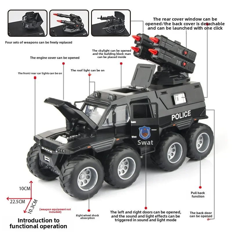 Shaman Armored Car Toy Police Car Explosion Proof Sat Simulation 1/24 Scale Off-road Vehicle Kids Toy Car Boy Birthday Gifts
Shaman Armored Car Toy Police Car Explosion Proof Sat Simulation 1/24 Scale Off-road Vehicle Kids Toy Car Boy Birthday Gifts