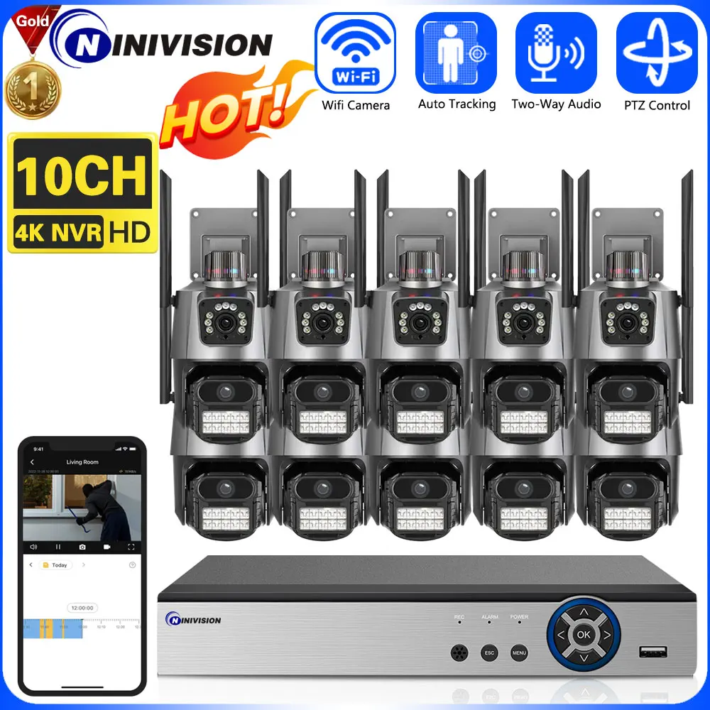 8MP HD Wireless Dual Lens PTZ Cameras Security Protection Outdoor IP Cameras Auto Tracking 10CH NVR Video Surveillance Kit ICSee
8MP HD Wireless Dual Lens PTZ Cameras Security Protection Outdoor IP Cameras Auto Tracking 10CH NVR Video Surveillance Kit ICSee