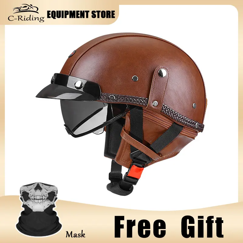 Top Grain Brown Leather Half Helmet Durable Comfortable Riding Gear with Dark Inner Visor Handmade Motorcycle Safety Gear
Top Grain Brown Leather Half Helmet Durable Comfortable Riding Gear with Dark Inner Visor Handmade Motorcycle Safety Gear