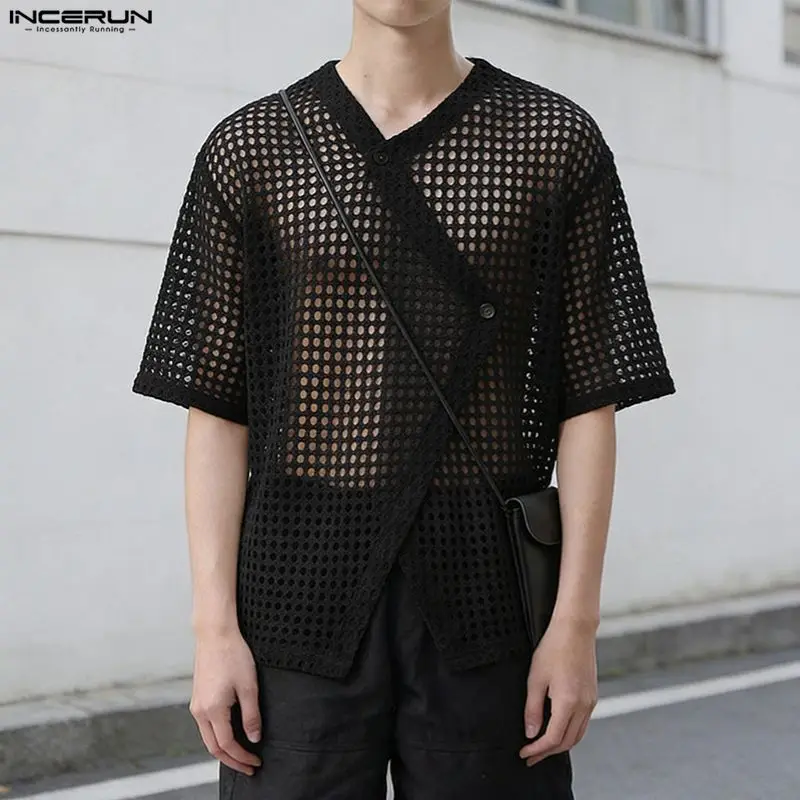 INCERUN Men's Shirt Solid V Neck Short Sleeve Hollow Out Tops Shirts For Man See Through Loose Sexy Fashion Men Clothes Camisa
INCERUN Men's Shirt Solid V Neck Short Sleeve Hollow Out Tops Shirts For Man See Through Loose Sexy Fashion Men Clothes Camisa