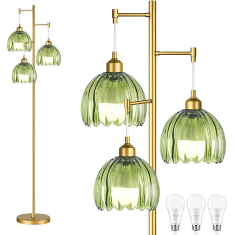 Gold Floor Lamps for Living Room Bedroom-3 Light Glass Floor Lamp with Three Led Bulb, Rustic Tall Floor Lamp Gold Standing Lam
Gold Floor Lamps for Living Room Bedroom-3 Light Glass Floor Lamp with Three Led Bulb, Rustic Tall Floor Lamp Gold Standing Lam