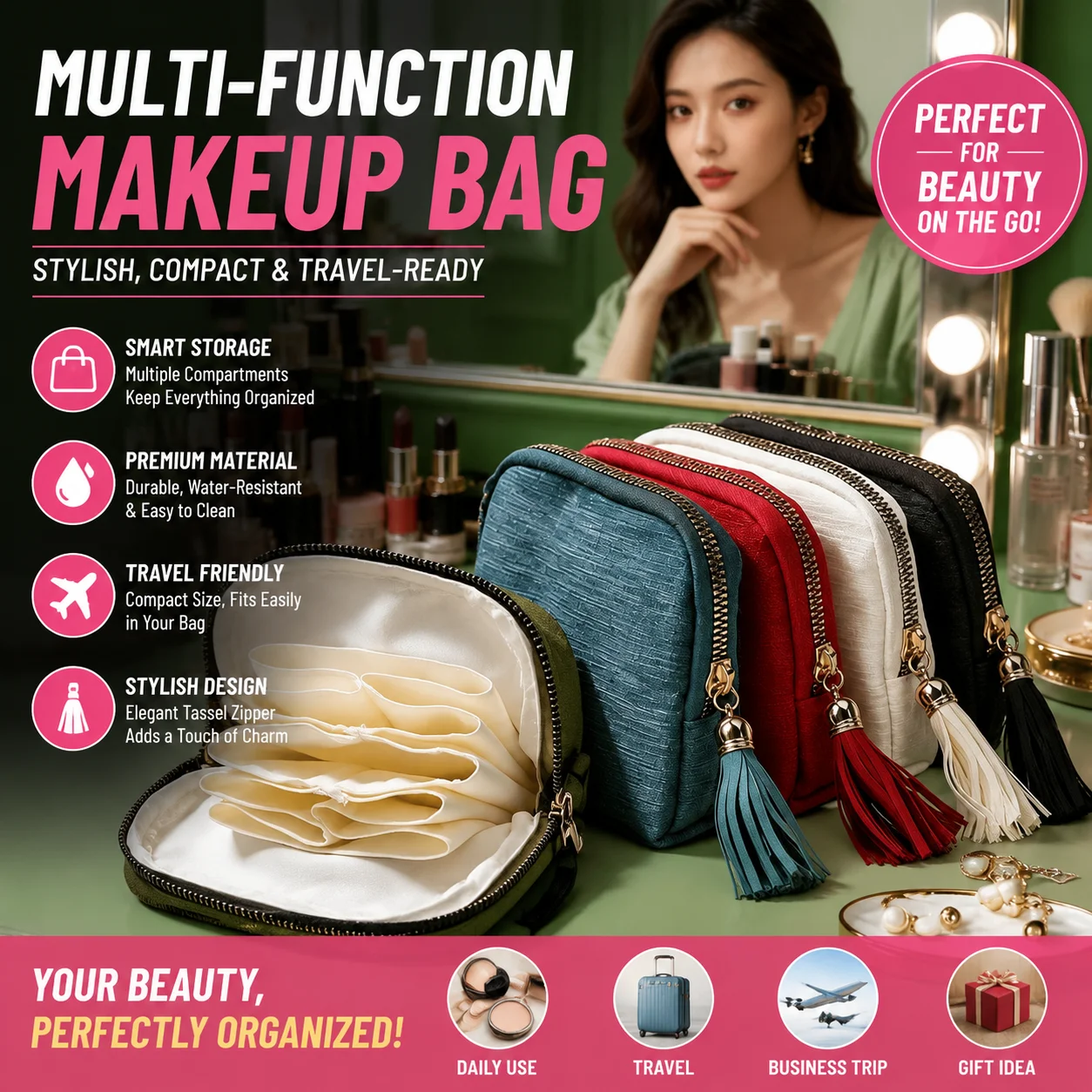 Jewelry storage bag made of delicate and fashionable velvet fabric, travel portable tassel zipper bag
Jewelry storage bag made of delicate and fashionable velvet fabric, travel portable tassel zipper bag