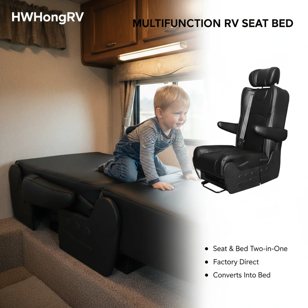 Luxury Nappa Leather RV Folding Seat Convertible Flat Bed with 3-Point Seat Belt for Camper Van Motorhome Interior
Luxury Nappa Leather RV Folding Seat Convertible Flat Bed with 3-Point Seat Belt for Camper Van Motorhome Interior