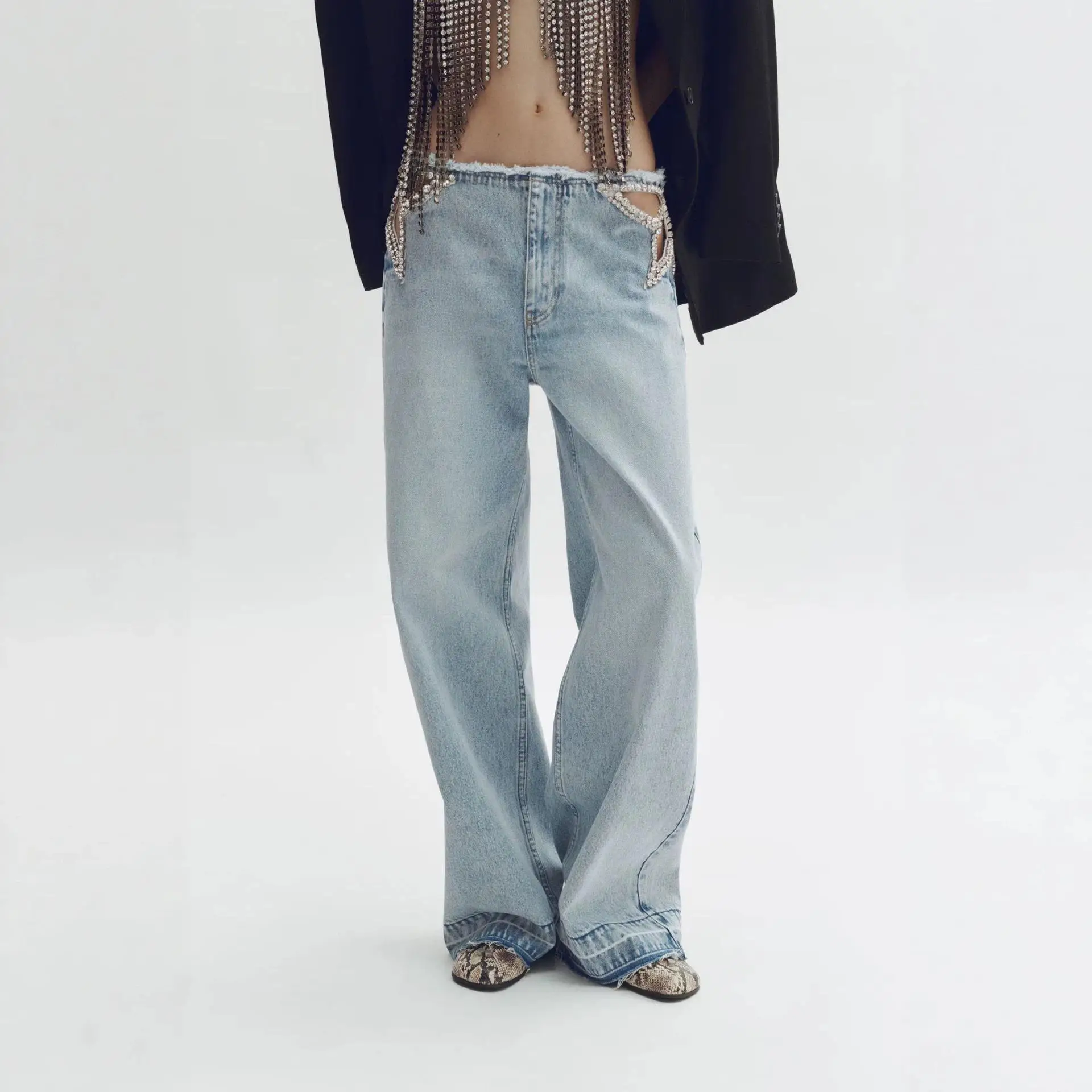 Sexy Spicy Girl Style American Street Star Hollow Pocket Straight Leg Jeans High Waist Cotton Straight Pants for Women
Sexy Spicy Girl Style American Street Star Hollow Pocket Straight Leg Jeans High Waist Cotton Straight Pants for Women