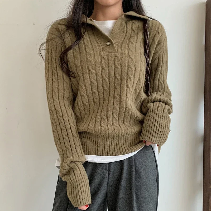 New Korean Fashion Sweater Polo Collar Long Sleeves Casual Sweater Autumn Solid Color Knit Pullover Sweet Knitted Tops 31101
New Korean Fashion Sweater Polo Collar Long Sleeves Casual Sweater Autumn Solid Color Knit Pullover Sweet Knitted Tops 31101