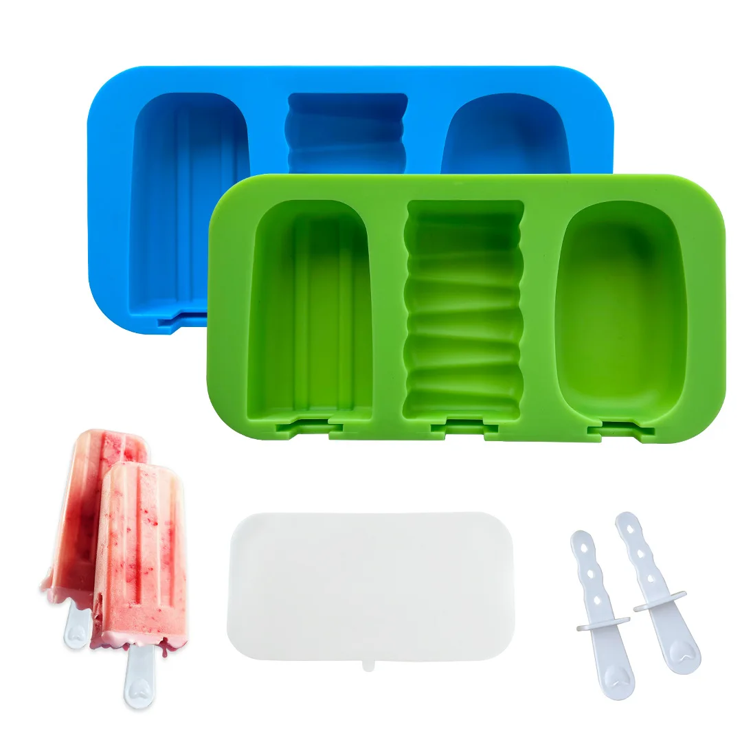 3 Pack Earless Ice Cream Silicone Molds with Lids Sticks Joint Style Reusable Freezer Safe Homemade Popsicle Yogurt Mold 
3 Pack Earless Ice Cream Silicone Molds with Lids Sticks Joint Style Reusable Freezer Safe Homemade Popsicle Yogurt Mold