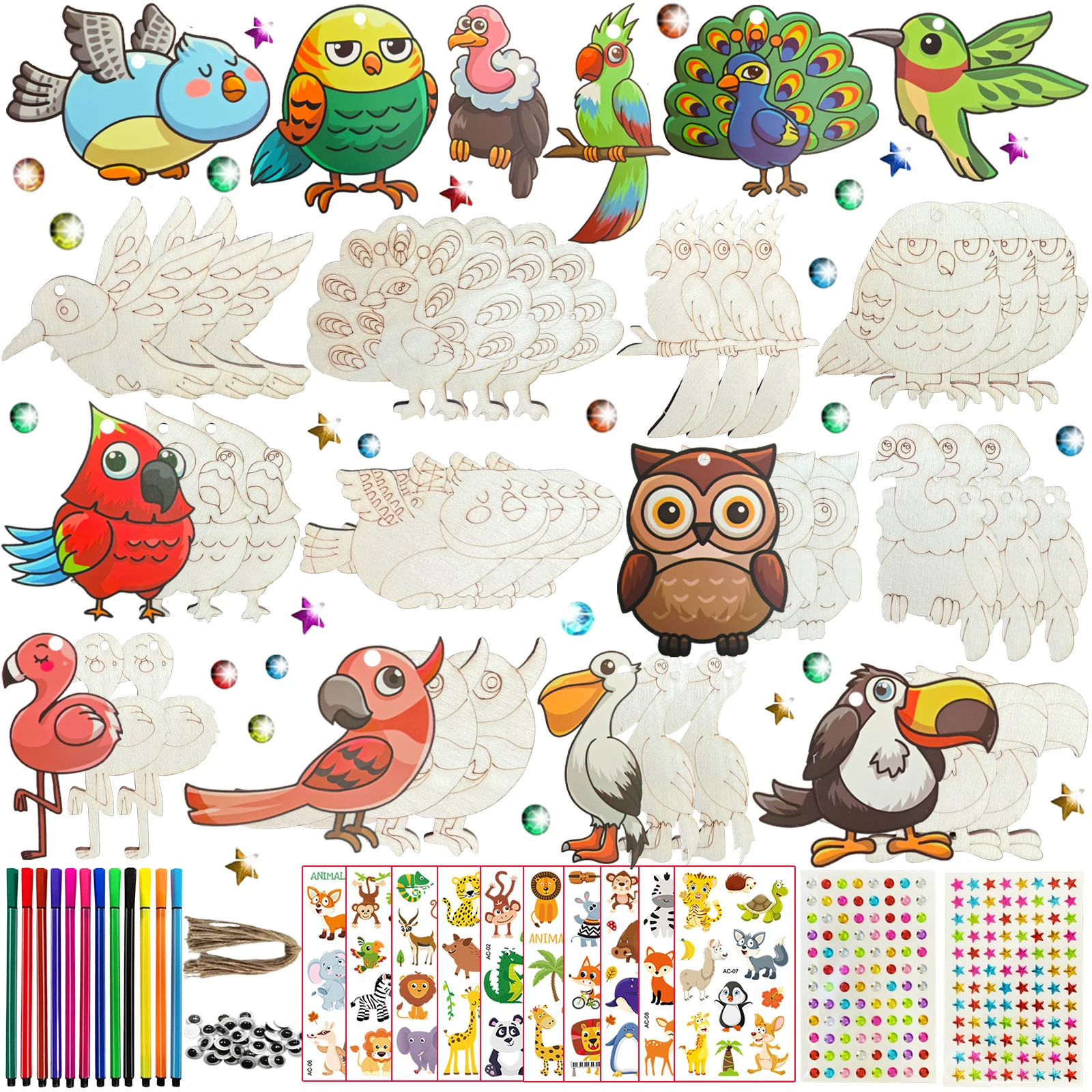 284PCS Wooden Bird DIY Painting Set, Handmade Decorative Material Pack, Hanging Pendant with Rope, DIY Handicraft
284PCS Wooden Bird DIY Painting Set, Handmade Decorative Material Pack, Hanging Pendant with Rope, DIY Handicraft