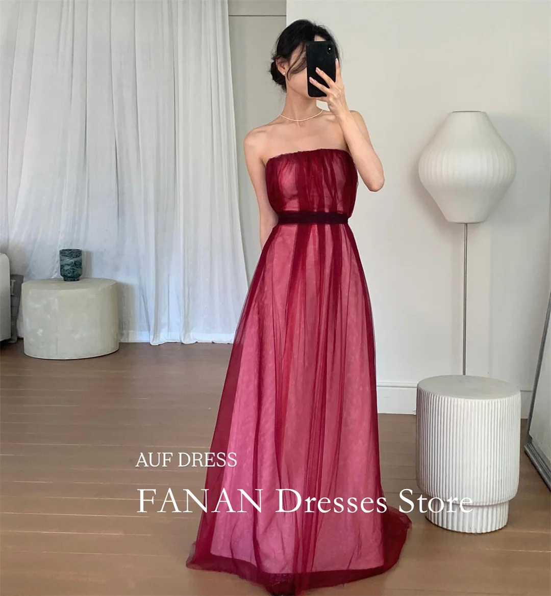FANAN Mermaid Evening Party Dresses Tulle Korea Burgundy Ruched Strapless Wedding Women Gowns Event Prom Gowns Customized
FANAN Mermaid Evening Party Dresses Tulle Korea Burgundy Ruched Strapless Wedding Women Gowns Event Prom Gowns Customized