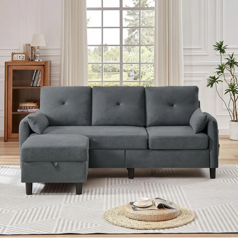 77 Small L-Shaped 3-Seat Convertible Sofa with Reversible Storage Chaise, Grey Polyester Fabric for Compact Living Rooms
77 Small L-Shaped 3-Seat Convertible Sofa with Reversible Storage Chaise, Grey Polyester Fabric for Compact Living Rooms