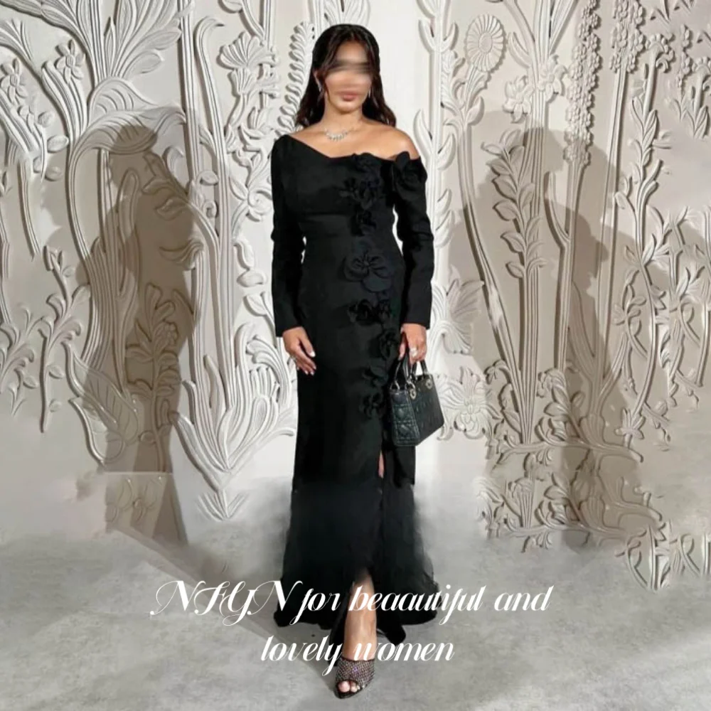 NFYN Black Long Sleeves Prom Dress One Shoulder 3D-Flowers Party Dresses Satin Pleating Side Split Evening Dresses Customized
NFYN Black Long Sleeves Prom Dress One Shoulder 3D-Flowers Party Dresses Satin Pleating Side Split Evening Dresses Customized