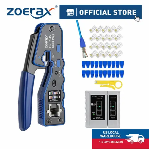ZoeRax RJ45 CAT6 CAT5E Crimp Tool Kit Pass Through Ethernet Crimper for Cat5e Cat6 8P8C Modular Connectors(Battery Not Included)
