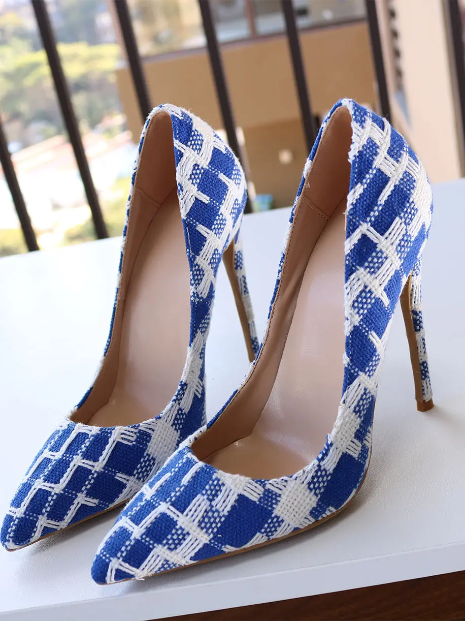 New French style 12cm checkered fabric pointed high heels, slim heels, shallow mouth single shoes, fashionable and versatile
New French style 12cm checkered fabric pointed high heels, slim heels, shallow mouth single shoes, fashionable and versatile