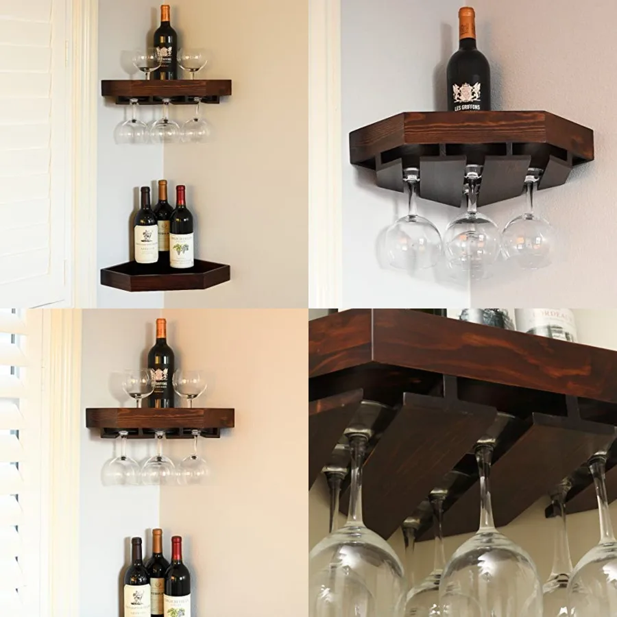 Wall Mounted Corner Wine Rack -2 Pack Wooden Rustic Floating Corner Wine Holder with 6-7 Glass Slot Holder
Wall Mounted Corner Wine Rack -2 Pack Wooden Rustic Floating Corner Wine Holder with 6-7 Glass Slot Holder