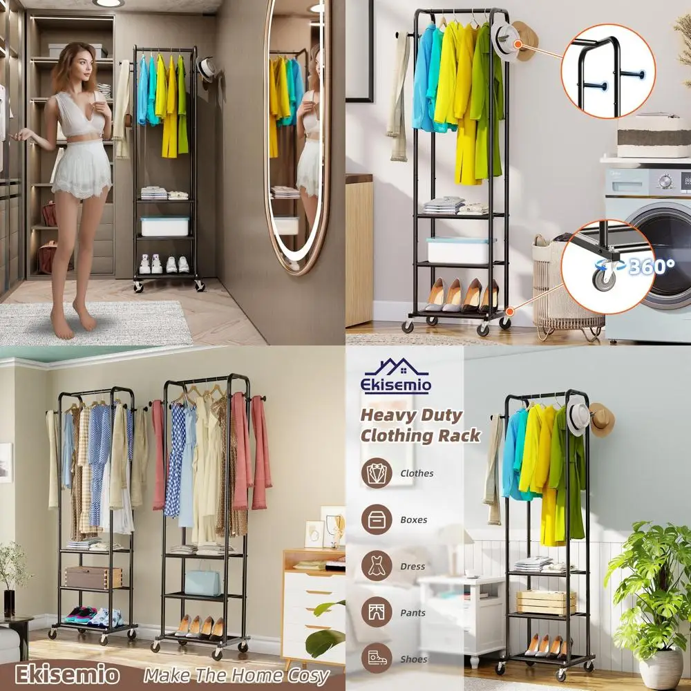 Black 73 Tall 3-Tier Metal Rolling Clothes Rack with 4 Hooks for Small Spaces
Black 73 Tall 3-Tier Metal Rolling Clothes Rack with 4 Hooks for Small Spaces