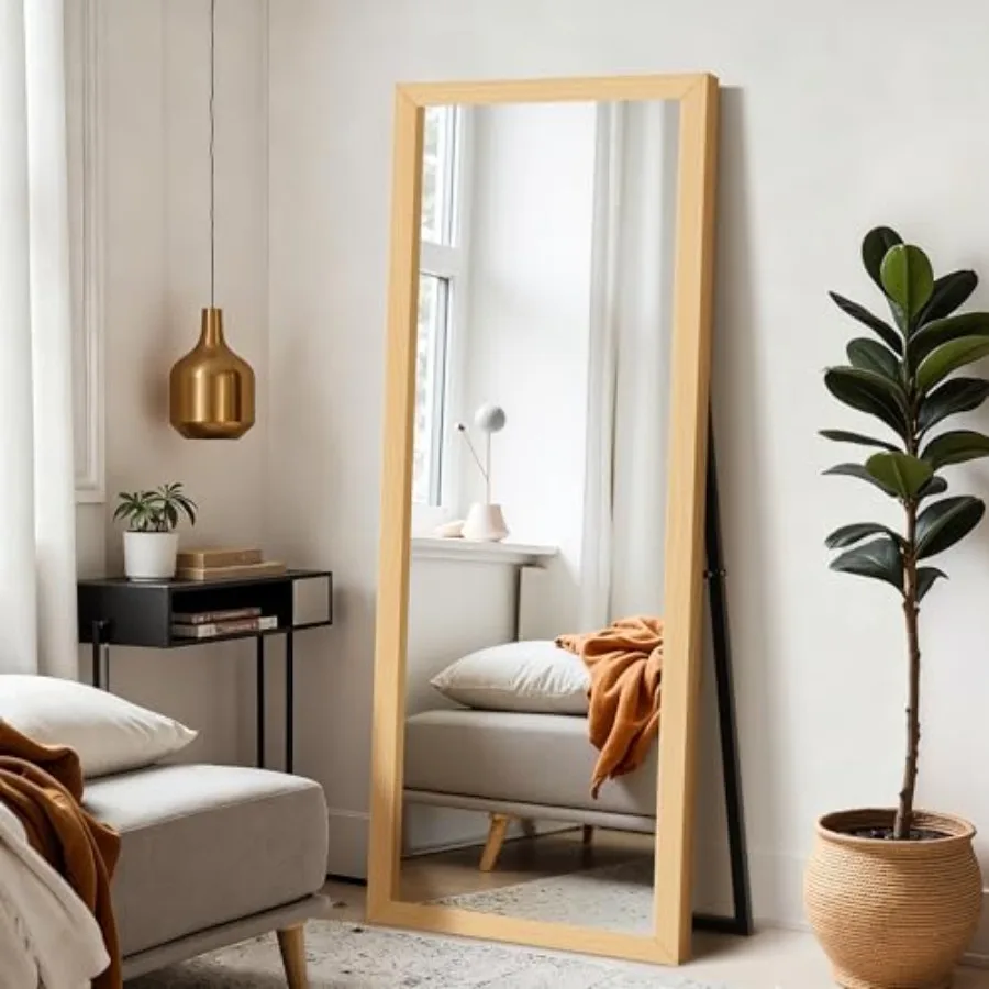 Full-length wall-standing mirror for bedroom, bathroom, living room; wooden frame; natural wood color; sturdy freestanding desi
Full-length wall-standing mirror for bedroom, bathroom, living room; wooden frame; natural wood color; sturdy freestanding desi