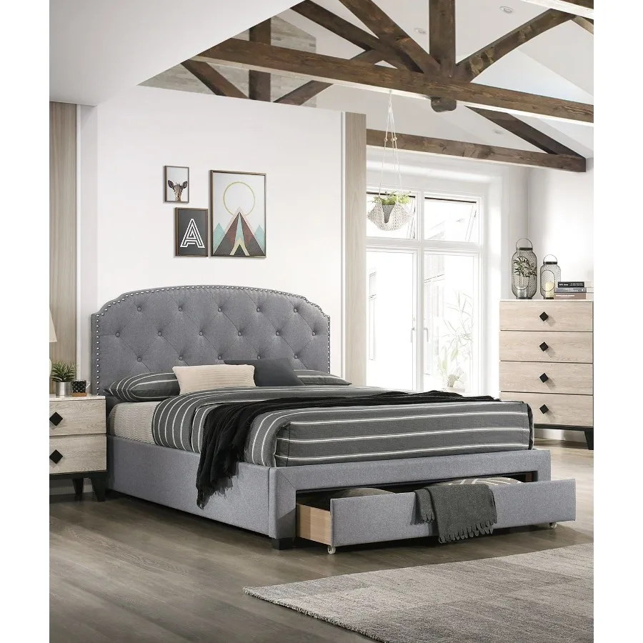Light Grey Burlap Fabric 1pc Twin Size Bed w Drawer Button Tufted board Storage Bedframe Bedroom Furniture
Light Grey Burlap Fabric 1pc Twin Size Bed w Drawer Button Tufted board Storage Bedframe Bedroom Furniture