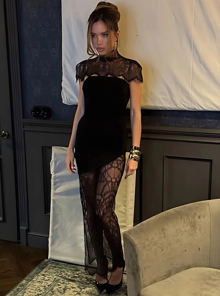 Women's Lace See Through Maxi Dress, Turtleneck Backless Sexy Gown, Elegant Sleeveless Bodycon Club Party Dress
Women's Lace See Through Maxi Dress, Turtleneck Backless Sexy Gown, Elegant Sleeveless Bodycon Club Party Dress