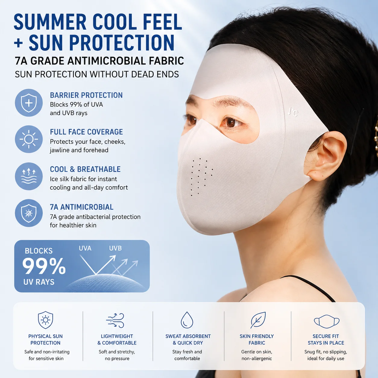 Summer full face sunscreen mask, UV resistant and sunshade hyaluronic acid mask, thin and breathable ice silk face, Gini
Summer full face sunscreen mask, UV resistant and sunshade hyaluronic acid mask, thin and breathable ice silk face, Gini