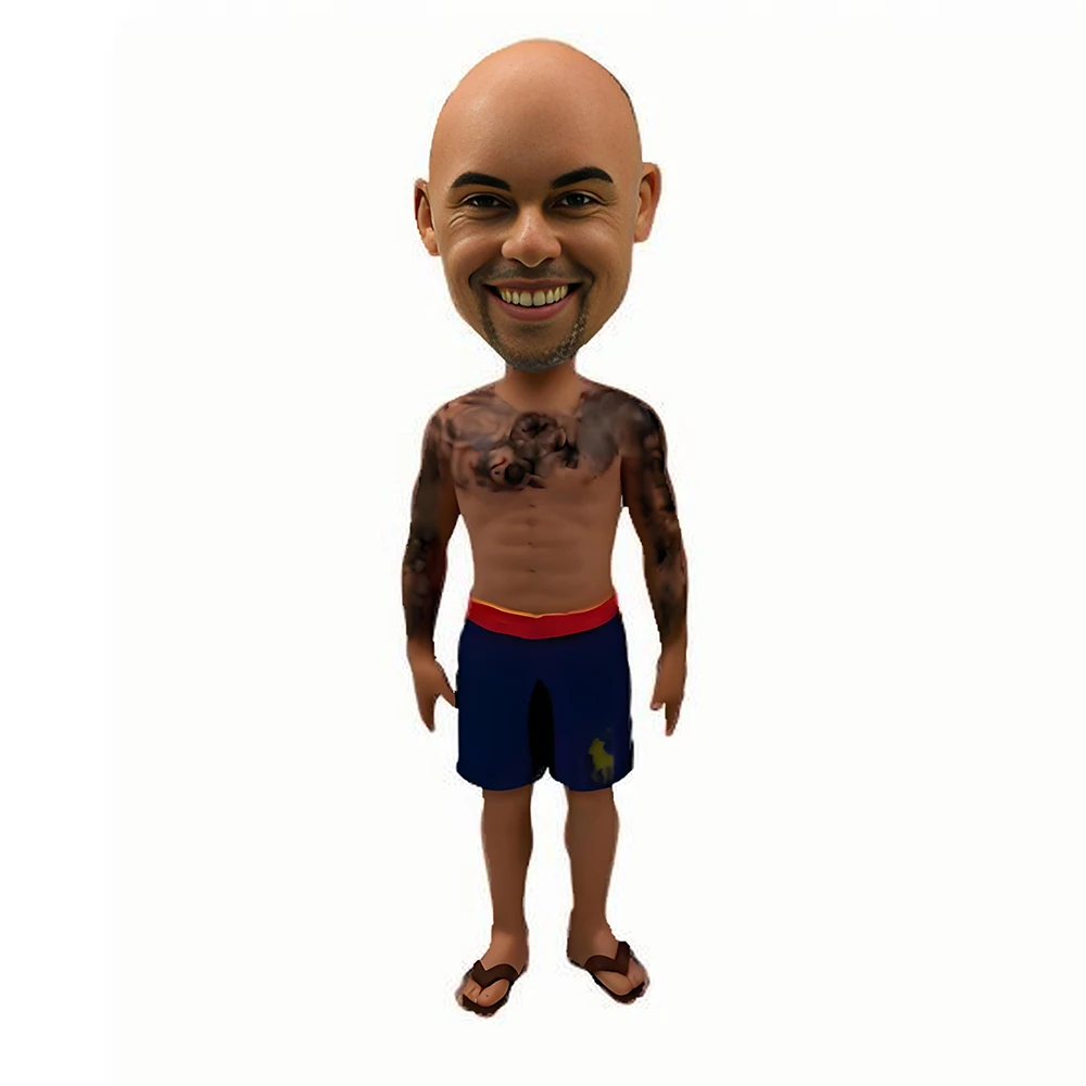 Bodybuilder Custom Bobblehead Figure, Personalized Figurine Beach Style with Navy Shorts, Handcrafted 3D Miniature 
Bodybuilder Custom Bobblehead Figure, Personalized Figurine Beach Style with Navy Shorts, Handcrafted 3D Miniature