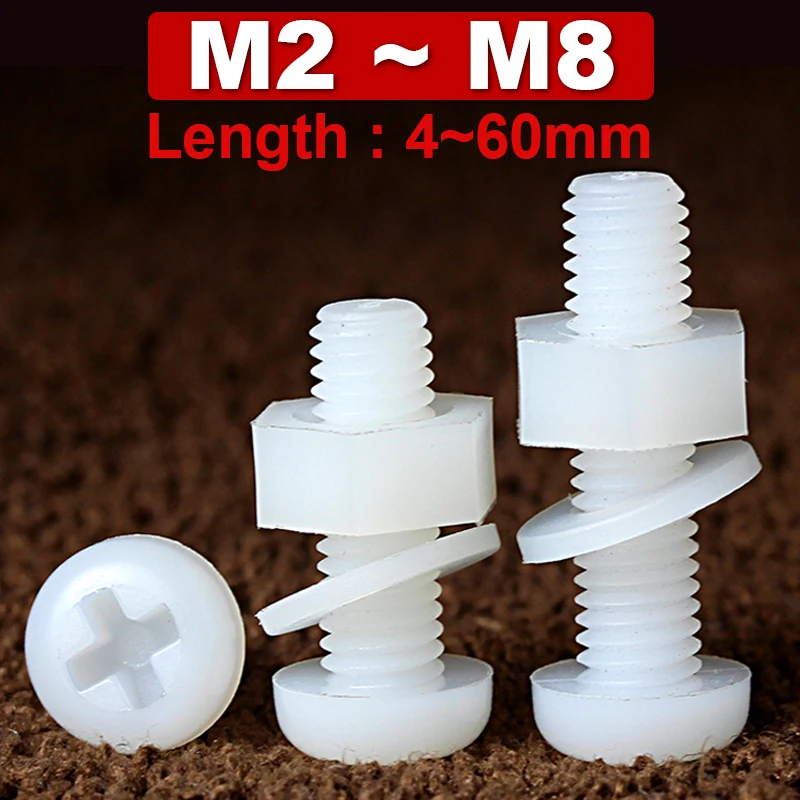 Three-piece Combination White Nylon Screw Nut Washer Set Round Head Cross Bolt Plastic Insulated Screw M2 M2.5 M3 M4 M5 M6 M8
Three-piece Combination White Nylon Screw Nut Washer Set Round Head Cross Bolt Plastic Insulated Screw M2 M2.5 M3 M4 M5 M6 M8