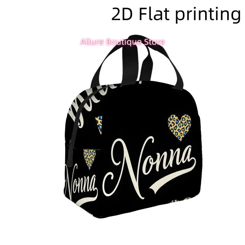 2D Flat Printing, 1pc, "Nonna with a Leopard Heart on Black Background" Printed Insulated Cooler Bag - Reusable Portable Hot/Col
2D Flat Printing, 1pc, "Nonna with a Leopard Heart on Black Background" Printed Insulated Cooler Bag - Reusable Portable Hot/Col