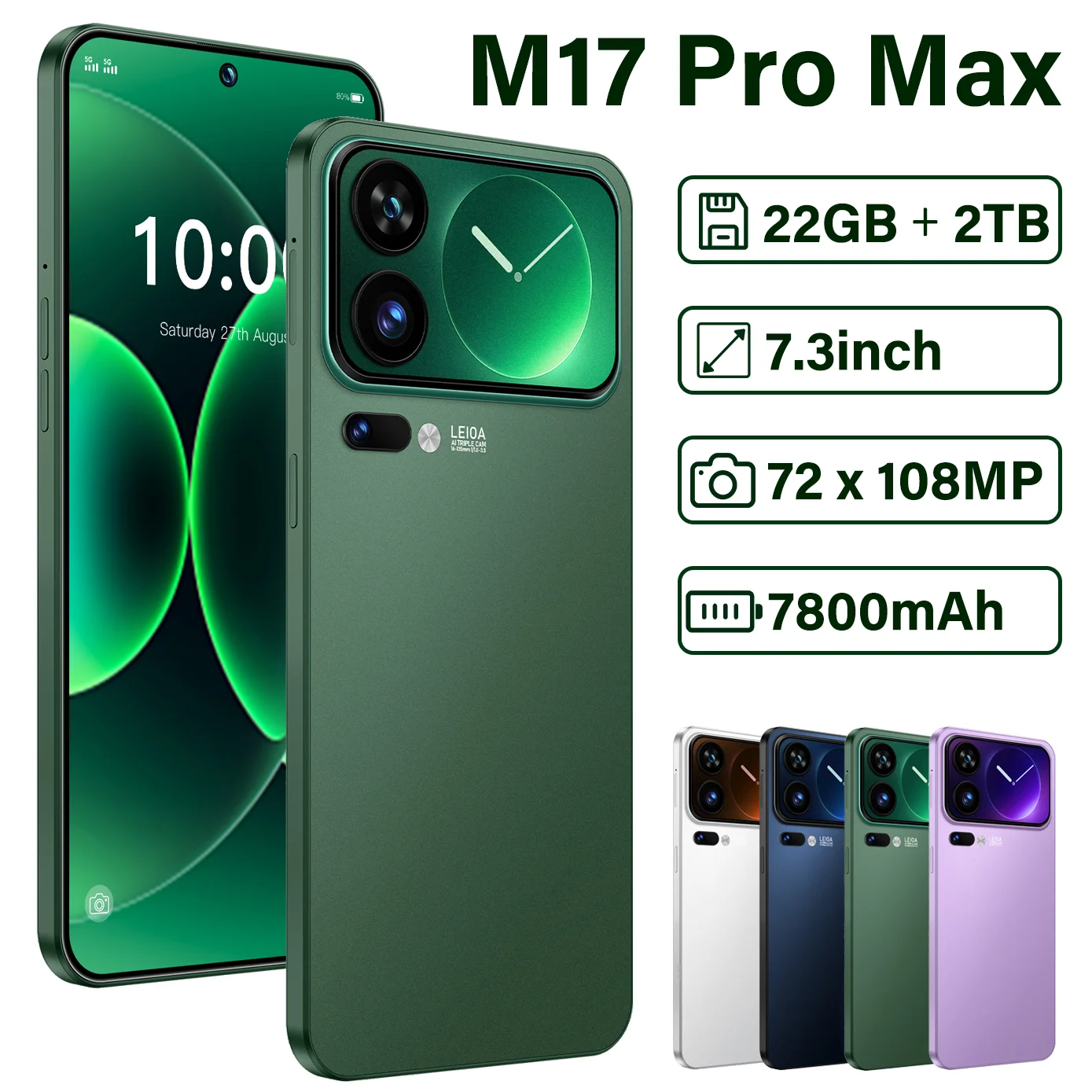 SALE NEW M17 Pro Max Global Version 7.3" HD Standby 22GB 2TB Snapdragon 8 Gen4 Dual Card 7800mAh 108M Android
SALE NEW M17 Pro Max Global Version 7.3" HD Standby 22GB 2TB Snapdragon 8 Gen4 Dual Card 7800mAh 108M Android