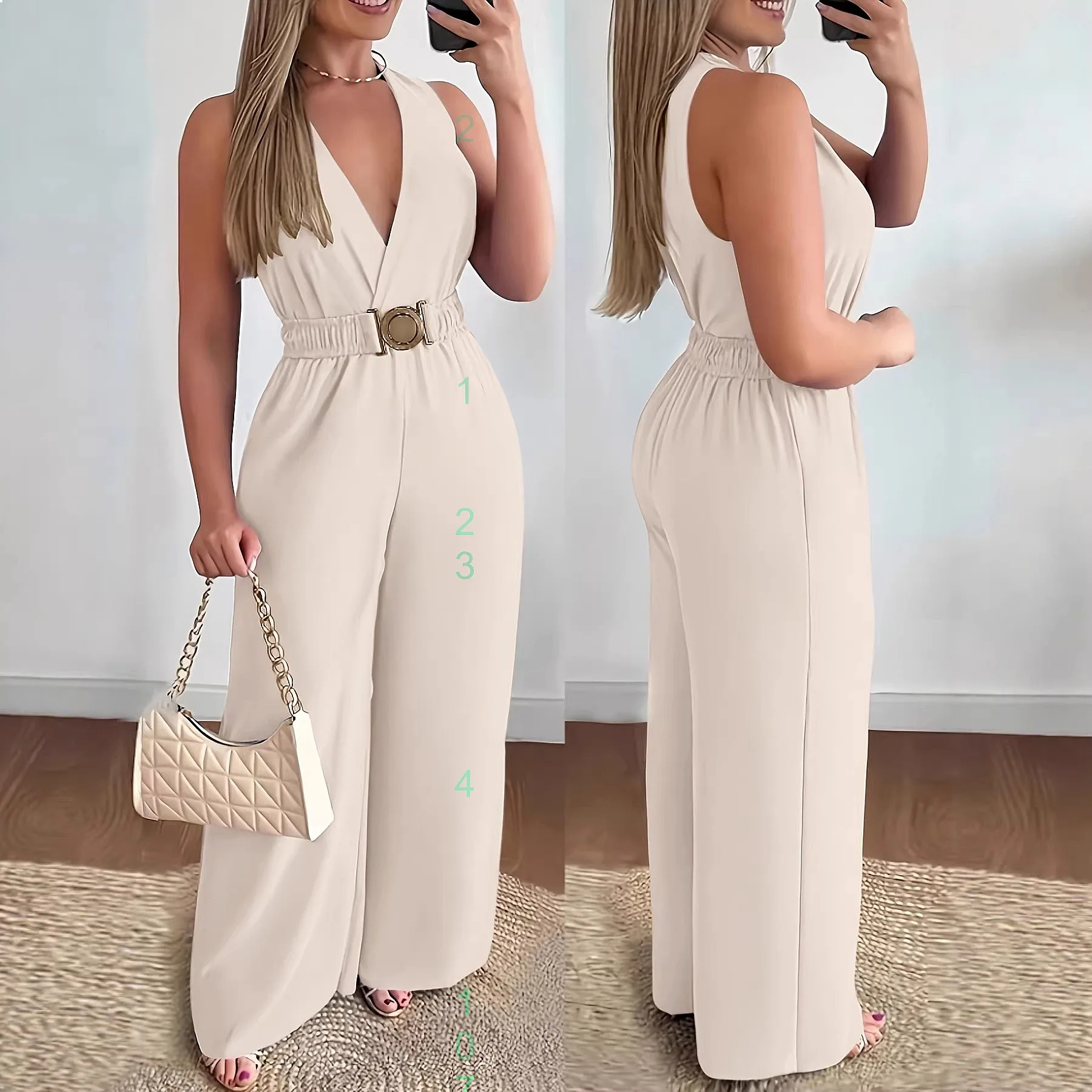 Sexy Deep V Neck Sleeveless Jumpsuit Overall Pants Spring Summer Fashion Slimming Wide Leg Playsuit
Sexy Deep V Neck Sleeveless Jumpsuit Overall Pants Spring Summer Fashion Slimming Wide Leg Playsuit