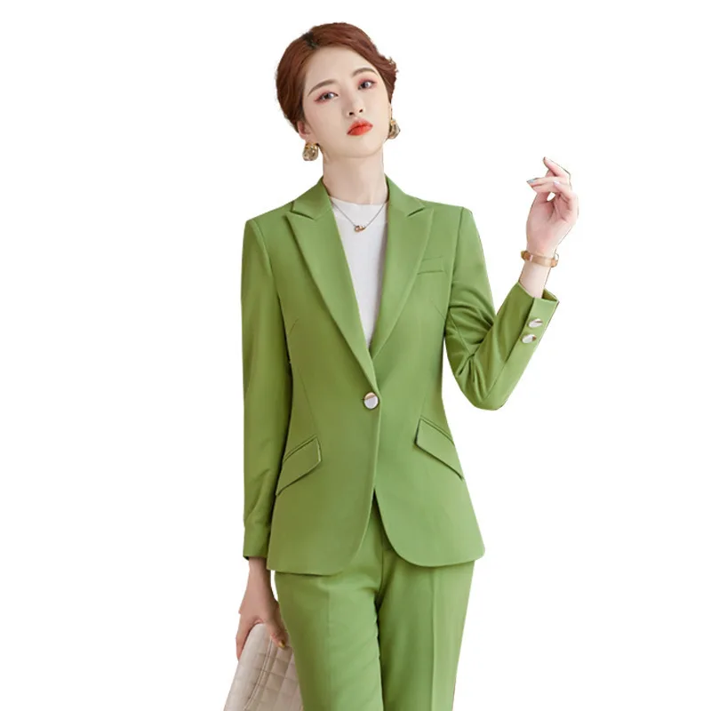 Formal Women Business Suits with Pants and Jackets Coat High Quality Fabric Autumn Winter OL Pantsuits Blazers Set Elegant Green
Formal Women Business Suits with Pants and Jackets Coat High Quality Fabric Autumn Winter OL Pantsuits Blazers Set Elegant Green