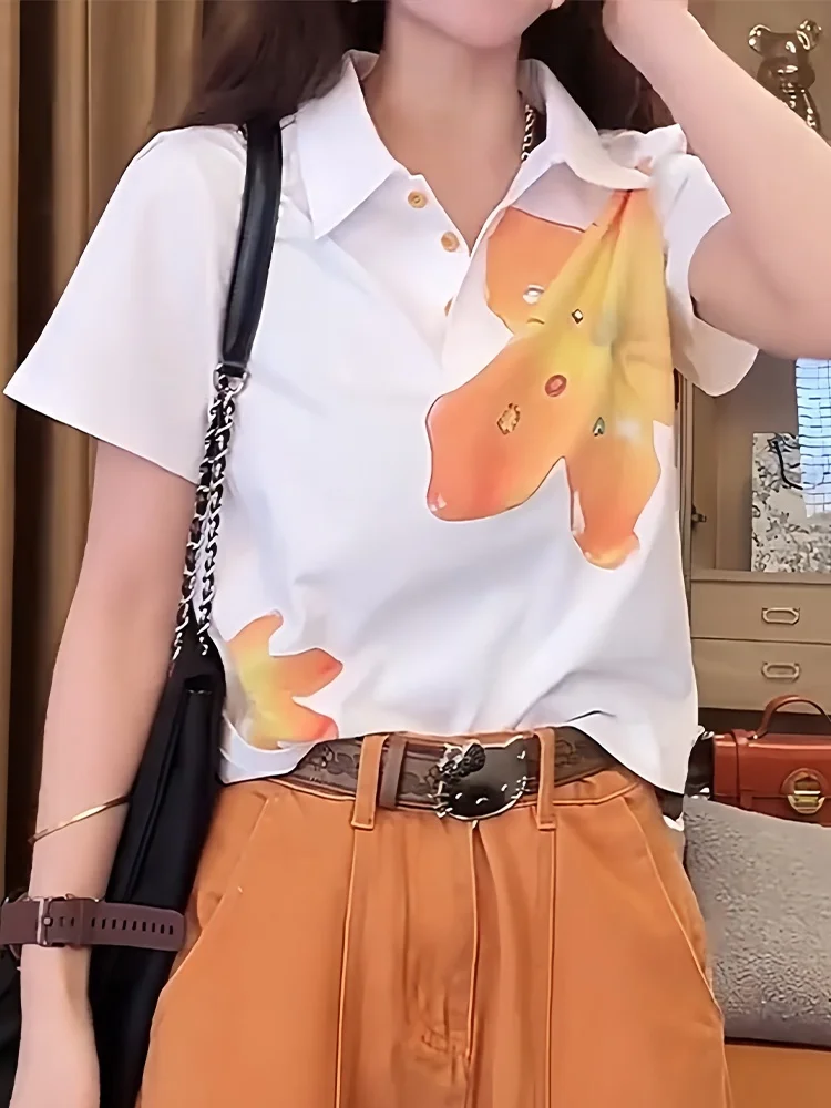White Neck Short Sleeve T-Shirt Women's Summer Casual Slimming Print Versatile Cotton Blend Comfortable Breathable Shirt
White Neck Short Sleeve T-Shirt Women's Summer Casual Slimming Print Versatile Cotton Blend Comfortable Breathable Shirt