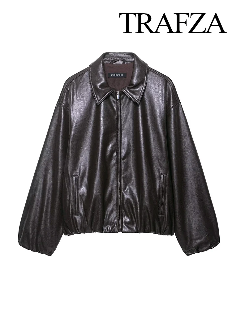 TRAFZA Women's Autumn Vintage Solid Faux Leather Pilot Lapel Collar Jacket Female Fashion Zipper Pocket Warm Casual Coat Mujer
TRAFZA Women's Autumn Vintage Solid Faux Leather Pilot Lapel Collar Jacket Female Fashion Zipper Pocket Warm Casual Coat Mujer