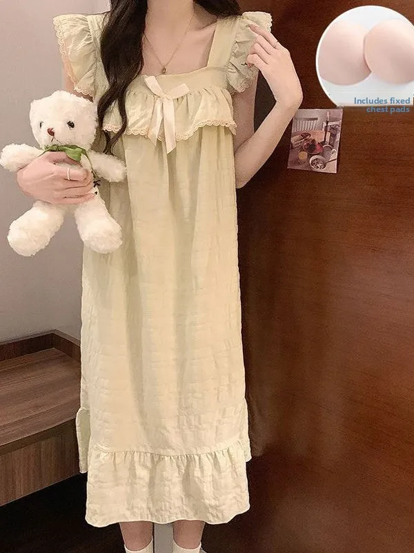 Summer Sweet Style Women's Sleepwear with Chest Pad Strapless Sleeveless Home Clothes Short Sleeve Cloud Cotton Underwear
Summer Sweet Style Women's Sleepwear with Chest Pad Strapless Sleeveless Home Clothes Short Sleeve Cloud Cotton Underwear