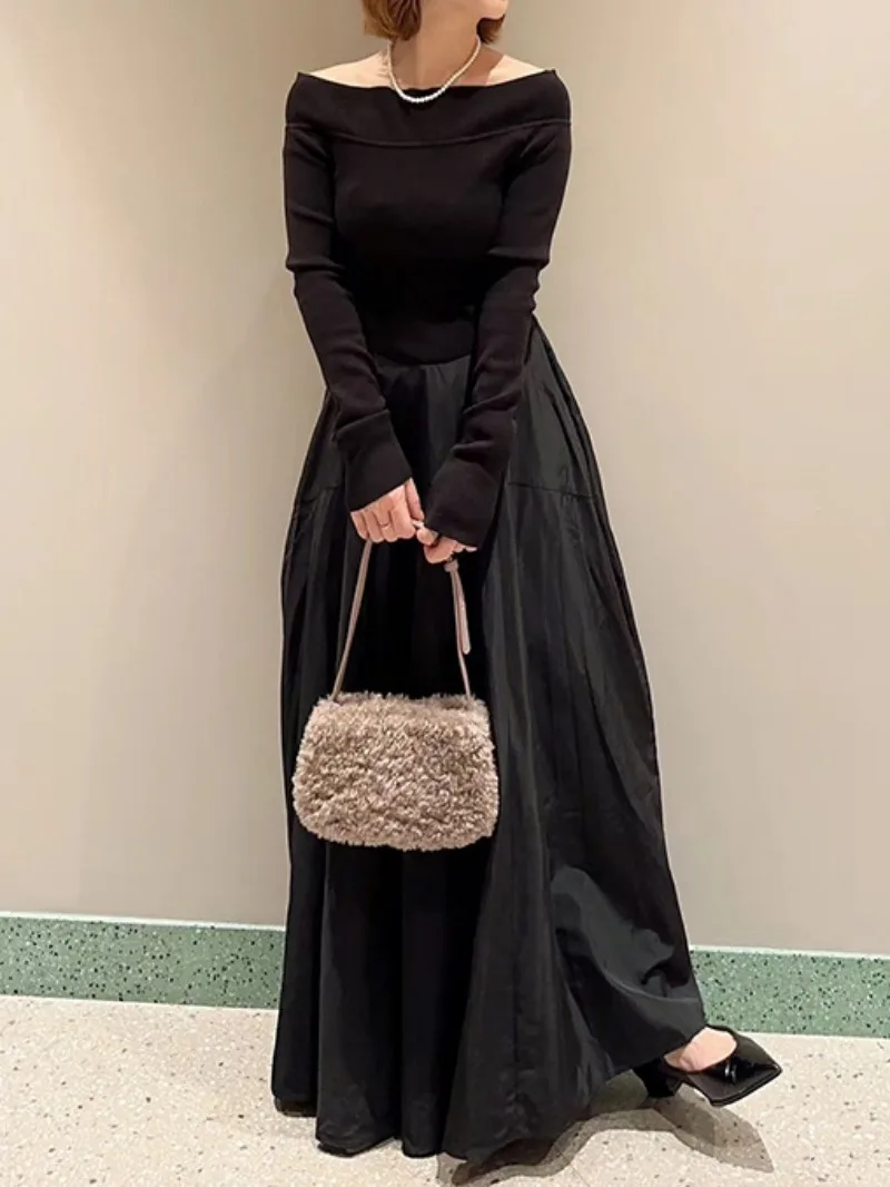 Japan Eleagnt Dress Patchwork Knitted Top Vintage One Shoulder A-line Vestidos Long Sleeves Solid Color Long Robe 2024 New Women
Japan Eleagnt Dress Patchwork Knitted Top Vintage One Shoulder A-line Vestidos Long Sleeves Solid Color Long Robe 2024 New Women