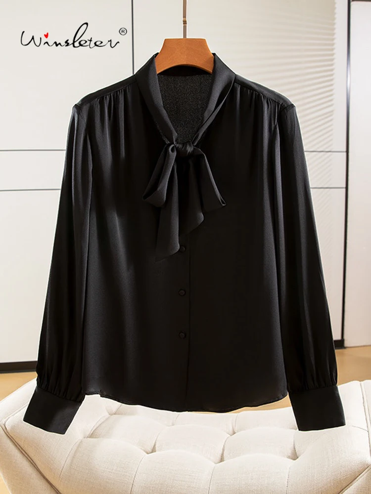 Winsleter- 93% Silk Elegant Shirt For Women, Long Sleeve Lace-up, French Temperament Party Black Blouse, 2025 Spring T4D616CC
Winsleter- 93% Silk Elegant Shirt For Women, Long Sleeve Lace-up, French Temperament Party Black Blouse, 2025 Spring T4D616CC