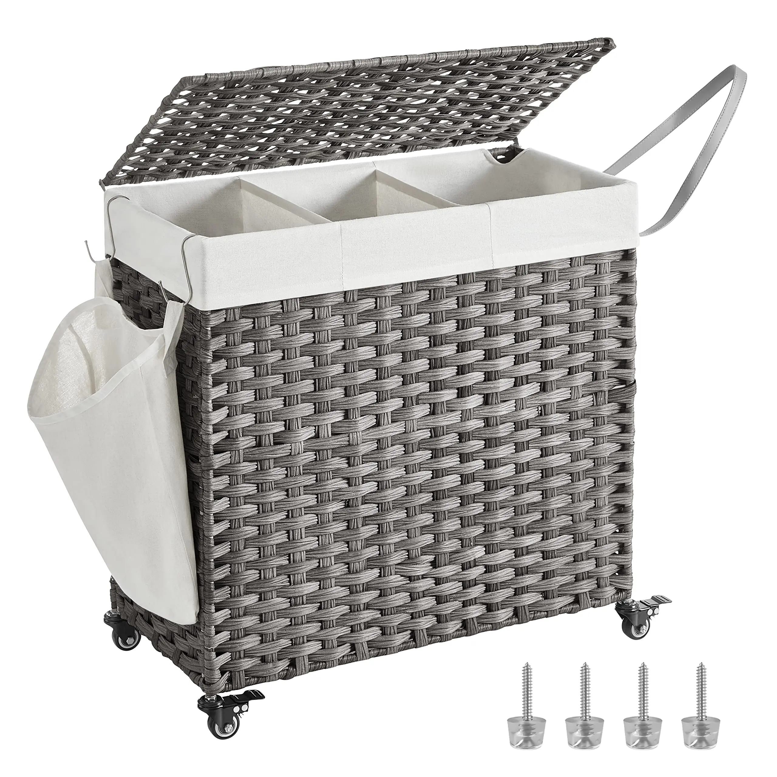 Gray Woven Rolling Laundry Sorter With Lid, 3-Compartment, Removable Liners, Casters, 29.9 x 13 x 26 Inches
Gray Woven Rolling Laundry Sorter With Lid, 3-Compartment, Removable Liners, Casters, 29.9 x 13 x 26 Inches