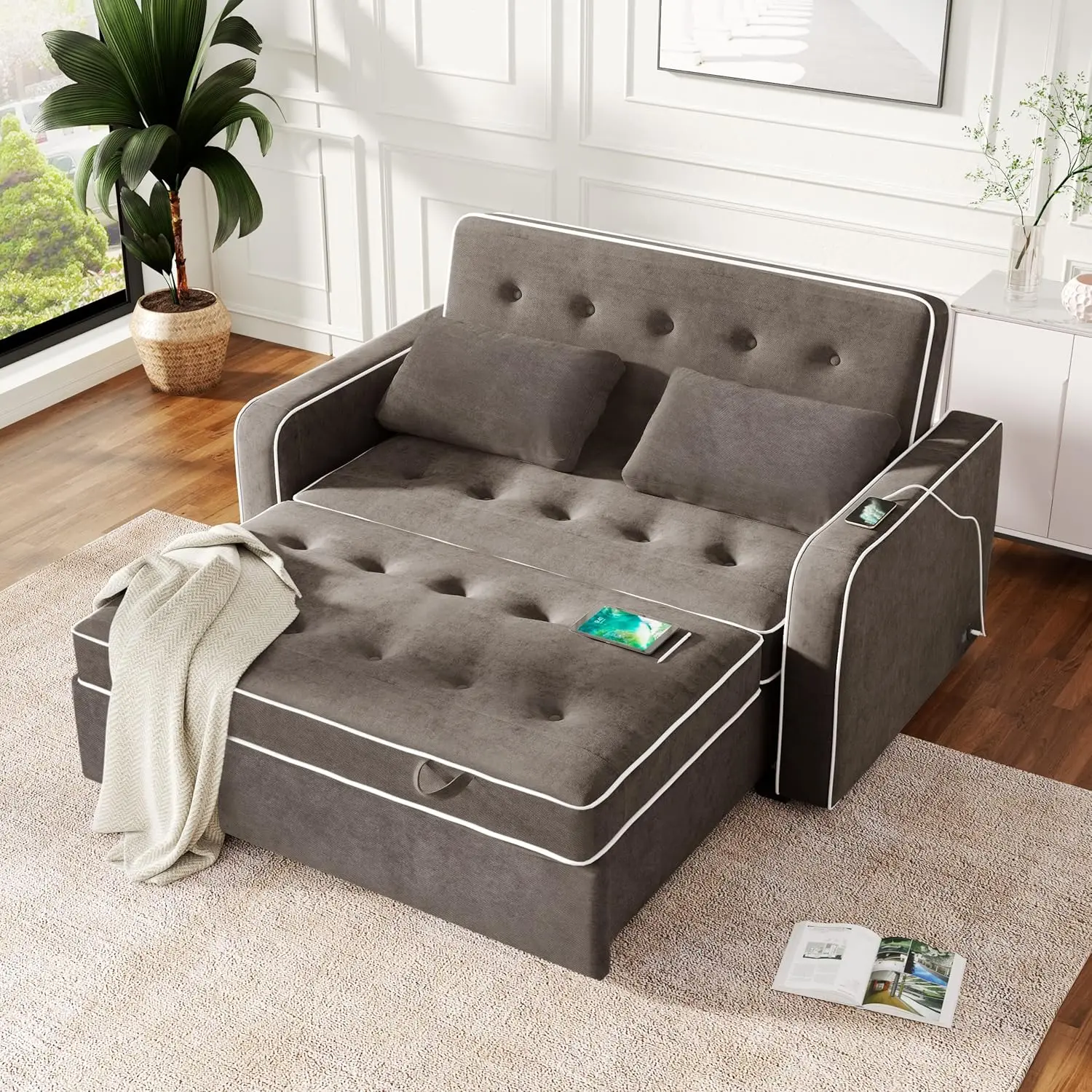 65.7"" Modern Convertible Sleeper Sofa Bed W/Dual Usb Charging Port, Linen Upholstered Pull Out Sofa Bed Couch With 3
65.7"" Modern Convertible Sleeper Sofa Bed W/Dual Usb Charging Port, Linen Upholstered Pull Out Sofa Bed Couch With 3