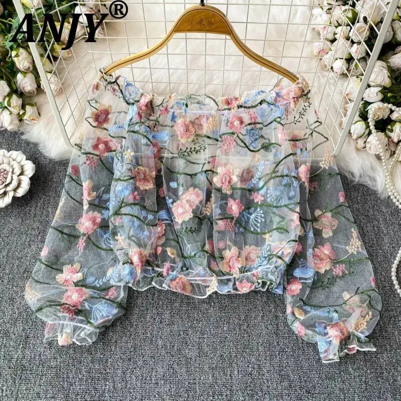ANJY Spring Summer New Women Fashion Elegant Heavy Embroidery Slash Neck Long Sleeve T-shirt Stylish Loose Sheer Mesh Top A23931
ANJY Spring Summer New Women Fashion Elegant Heavy Embroidery Slash Neck Long Sleeve T-shirt Stylish Loose Sheer Mesh Top A23931