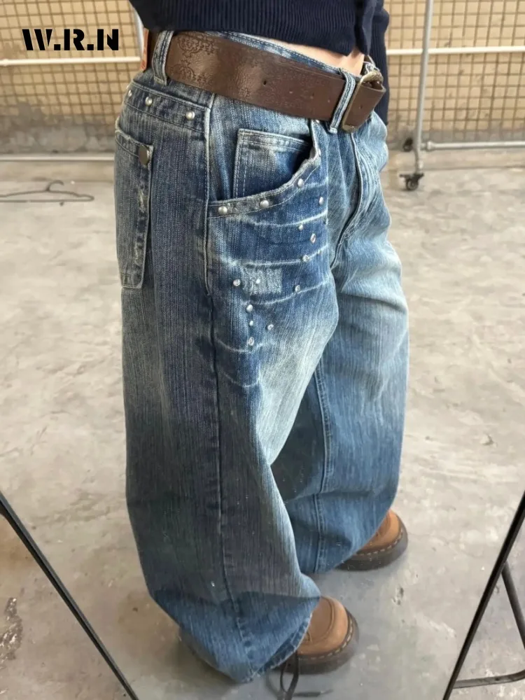 American Retro Rivet Low Waist Straight Leg Denim Jeans Women Sexy High Street Design Loose Slim Wide Leg Floor-Length Pants
American Retro Rivet Low Waist Straight Leg Denim Jeans Women Sexy High Street Design Loose Slim Wide Leg Floor-Length Pants