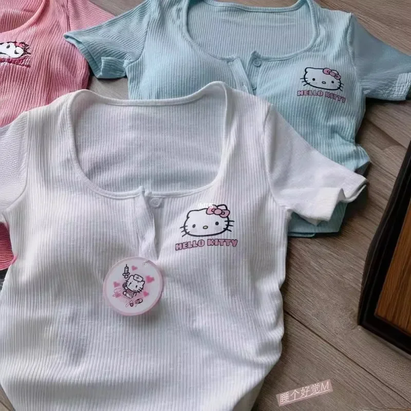 New Sanrio Hello Kitty Women Crop Tops Sexy Short-sleeved Underwear Cute Cartoon Casual Women T-shirt Tops Lingerie with Bra Pad
New Sanrio Hello Kitty Women Crop Tops Sexy Short-sleeved Underwear Cute Cartoon Casual Women T-shirt Tops Lingerie with Bra Pad